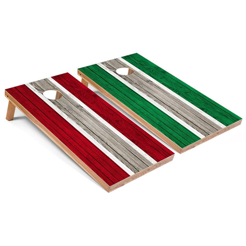 Skip's Garage Red and Kelly Striped All-Weather Cornhole Boards - PVC - Include Hole Lights