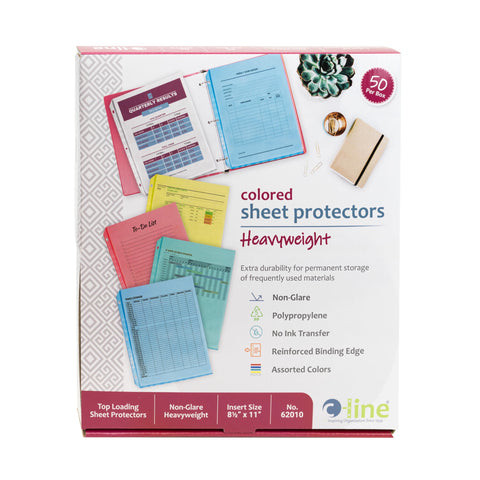 C-Line 62010 Colored Polypropylene Sheet Protector, Assorted Colors, 2", 11 x 8 1/2 (Box of 50)