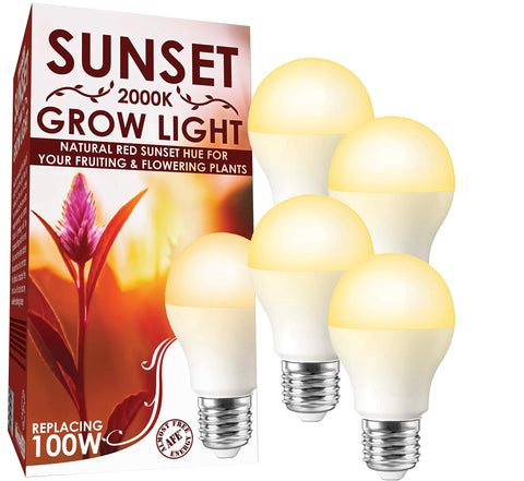 MiracleLED 602060 Sunset Glow Natural Red Spectrum 2000K Grow Light for Flowering Plants Replacing 100W (4-Pack)