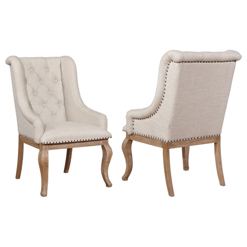Coaster Home Furnishings - Brockway - Set of 2 Fabric Arm Chairs - Button Tufting, Nailhead Trim, Rolled Arms - Transitional - Dining Room and Kitchen - Cream and Barley Brown - 110293