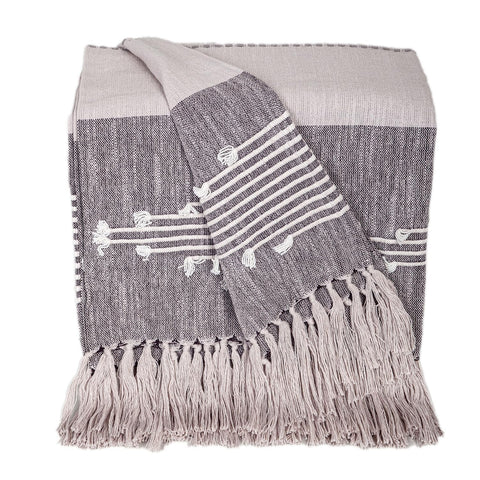 Parkland Collection Premium Grey Cotton Slub Throw with Tassels from