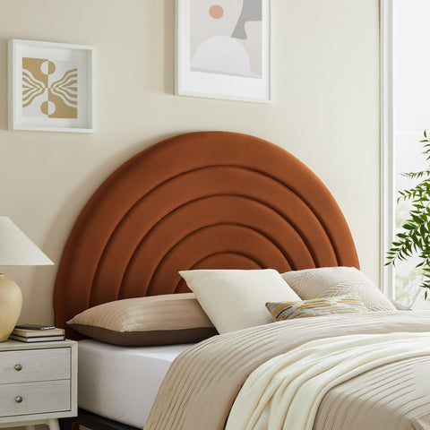 Modway Solana Soft Arch Shaped Round King Headboard in Rust – Upholstered Headboard – Stain-Resistant Performance Velvet Headboard for King Size Beds