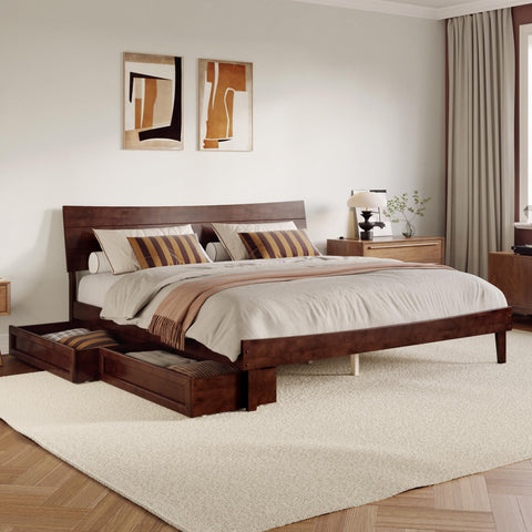 AFI, Phoenix King Wood Platform Bed with Storage Drawers, Walnut