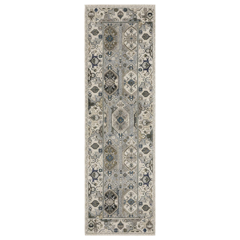 Oriental Weavers Hastings Area Rug - HA04U - 2'3" x 7'6" - in Ivory/Blue - Vintage Inspired, Stain Resistant, Family and Pet Friendly, Entryway, Hallway Runner Rug