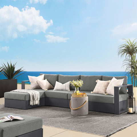 Modway Tahoe Modular Aluminum 3-Piece Outdoor Patio Furniture Gray Charcoal, Left-Facing Sectional Sofa Set with Weather-Resistant Cushions, Ideal for Deck, Backyard, Poolside