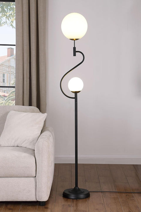 Coaster Home Furnishings - Dacki - Metal Floor Lamp with Dual Spherical Glass Globe Shades and S-Curve Stand - Living Room - 69-Inch - Black - 920243