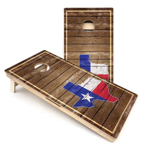 Skip's Garage Texas Wood Panel All-Weather PVC Cornhole Boards - Includes (2) Boards (NO Bags) + (1) Case & (2) Edge Lights