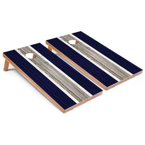 Skip's Garage Navy Striped All-Weather Cornhole Boards - PVC - Include CASE + Hole + Edge Lights