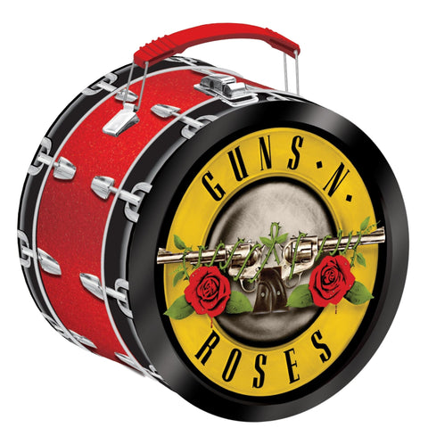 AQUARIUS Guns N Roses Drum Shaped Fun Box - Sturdy Tin Storage Box with Plastic Handle & Embossed Front Cover - Officially Licensed Guns N' Roses Merchandise & Collectible Gift
