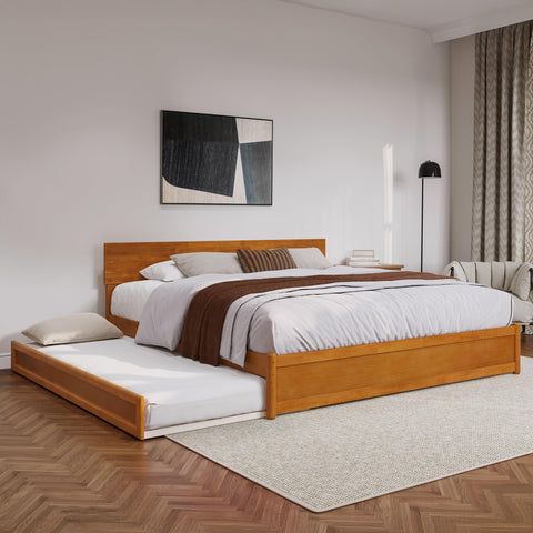 AFI, Wesley King Platform Bed with Panel Footboard & Twin XL Trundle, Light Toffee