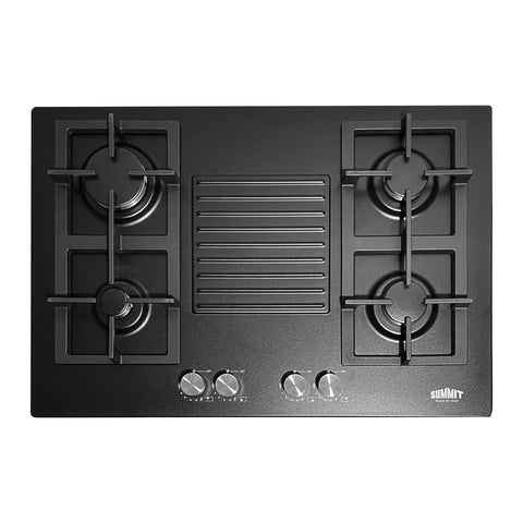 Summit 30" 4 Burner Gas Cooktop, Black, Cast Iron- GC432B