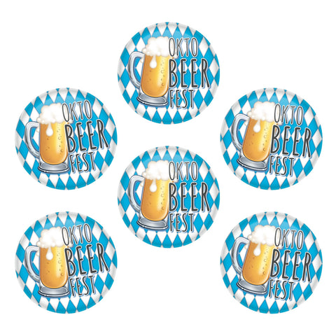 Beistle 6 Piece Pinback Bavarian Oktoberfest Buttons for German Theme Beer Festival Party Favors