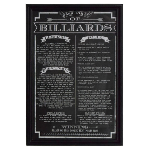 Hathaway Billiard Game Rules Wall Art – Framed Chalkboard-Style with Official Pool Table Rules, Matte Black Wood Frame, Acrylic Front & Preinstalled Hanger – 12.2x18.3 in – Pool Table Accessories