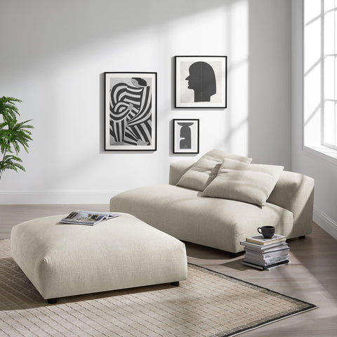 Modway Solace Modular 2-Piece Armless Fabric Loveseat and Ottoman Set in Linen - Comfy Upholstered 2-Seat Sofa with Ottoman - Modern Accent Loveseat - Living Room 2 Seater with Footstool