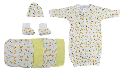 Gown, Cap Booties and Washcloths - 7 Pc Set - Newborn