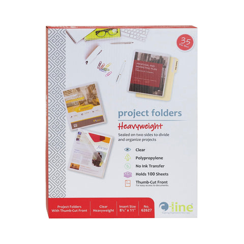 C-Line Project Folders, Clear Finish, 8-1/2 x 11 Inches, 35 per Box (62627)
