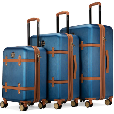 Badgley Mischka Grace 3 Piece Polycarbonate-ABS Expandable Retro Luggage Set (Navy)