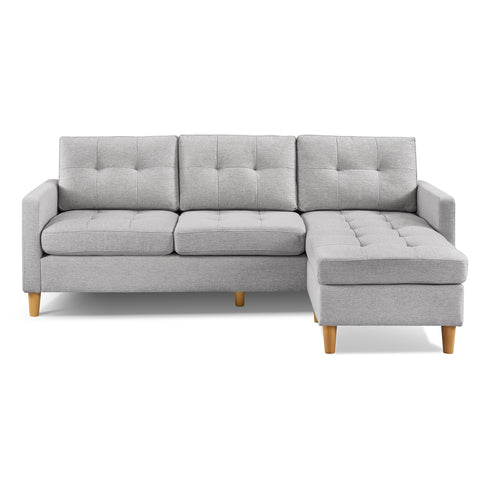 American Furniture Classics Two Piece Upholstered Tufted L Shaped Sectional with Ottoman in Light Grey