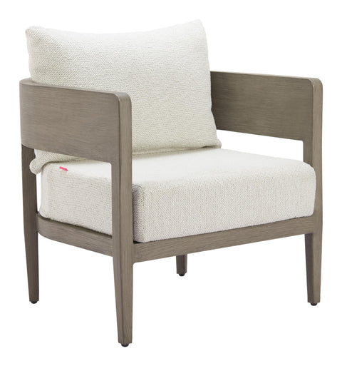 Zuo Foret Armchair Beige, Beige Accent Chair, Modern Style, Outdoor Fabric, Removable and Washable Cushion Cover, Aluminum, Outdoor Living, 28" W x 28.7" D x 31.5" H, Non-Stackable
