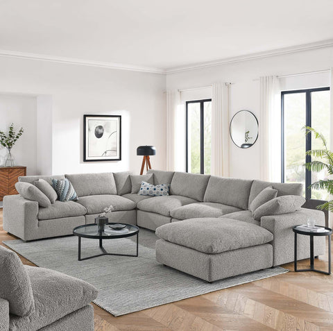 Modway Commix Down-Filled Overstuffed Boucle Fabric 7-Piece Sectional Sofa