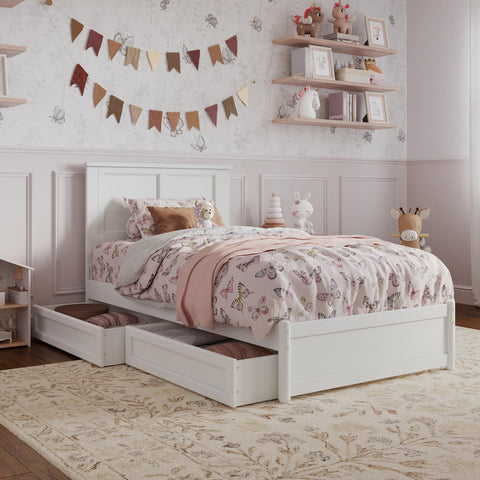 AFI, Felicity Twin Platform Bed with Panel Footboard & Storage Drawers, White