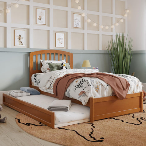 AFI, Lucia Twin Platform Bed with Panel Footboard & Twin Trundle, Light Toffee