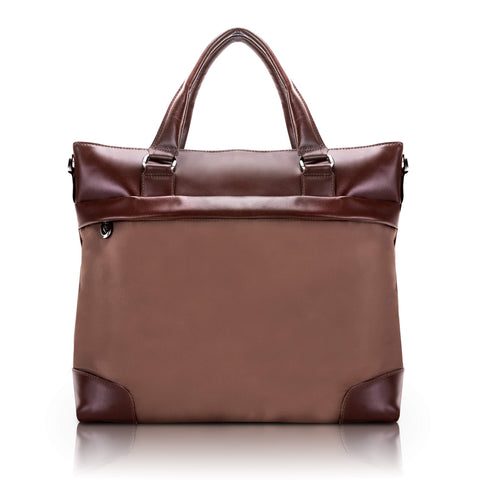 McKleinUSA N Series, EASTWARD, Nano Tech-Light Nylon with Leather Trim, 17" Nylon Slim Laptop Briefcase, Khaki (18394), One Size