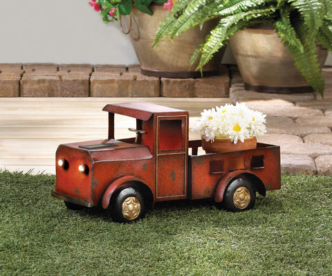 New Red Truck Solar Light Planter Garden Outdoor Yard Flower Pot Iron Decor Farm