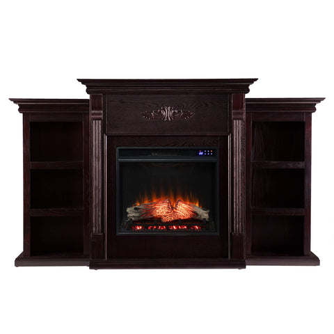 SEI Furniture Tennyson Electric Fireplace with Bookcases, New Espresso