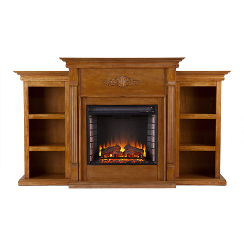 Tennyson Electric Fireplace w/ Bookcases - Glazed Pine