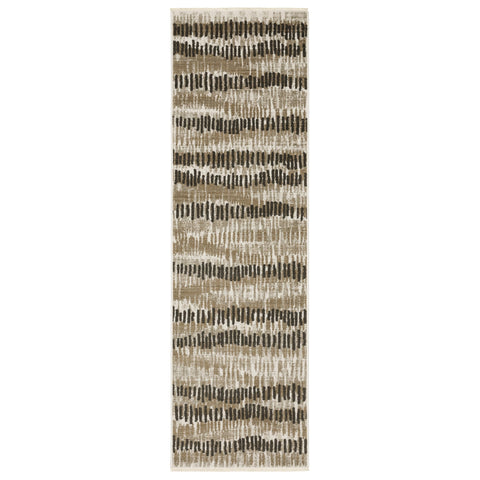 Oriental Weavers Bauer Area Rug - 8120D - 2'3" x 7'6" - in Beige/Charcoal - Modern Style, Recycled PET Fibers, Stain Resistant, Entryway, Hallway Runner Rug