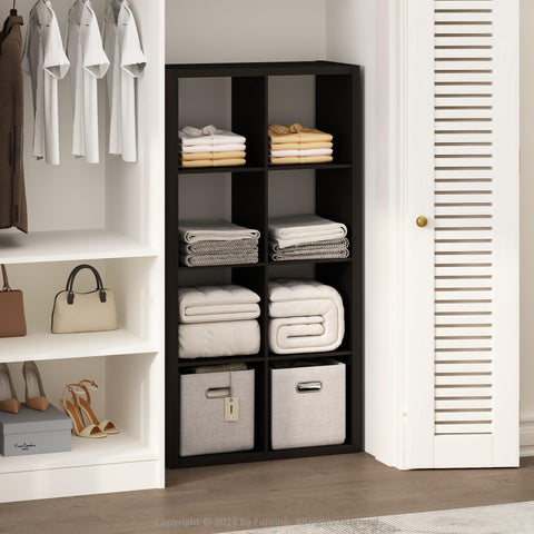 Furinno Cubic Open Back Multipurpose Clothing  and Closet Storage Organizer Shelf 8-Cube Dark Oak