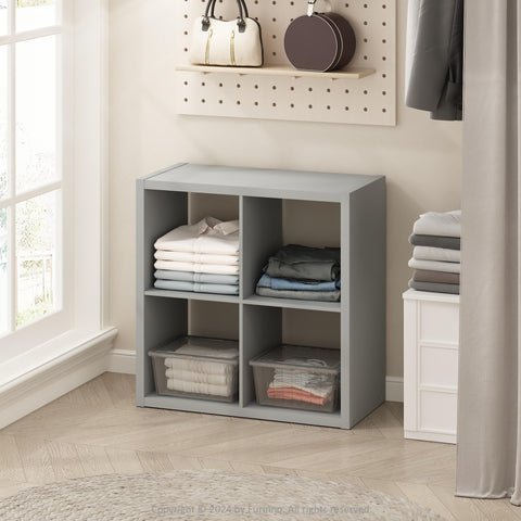 Furinno Cubic Open Back Multipurpose Clothing  and Closet Storage Organizer Shelf 4-Cube Light Grey