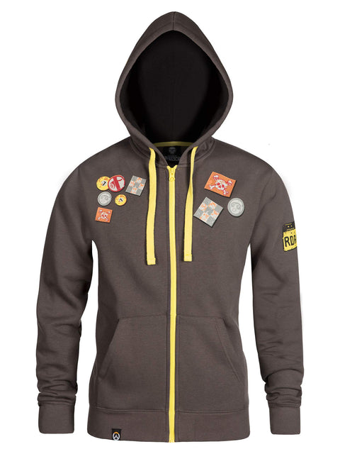 JINX Overwatch Ultimate Roadhog Men's Gamer Zip-Up Hoodie, Grey, XX-Small