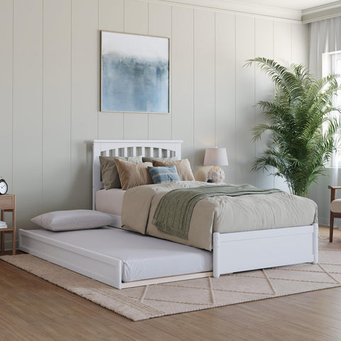 AFI, Everett Twin XL Platform Bed with Panel Footboard and Twin XL Trundle, White