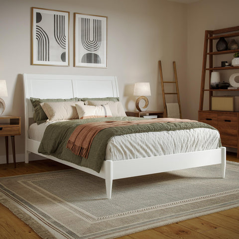 AFI, Valencia Full Solid Wood Low Profile Sleigh Platform Bed, White