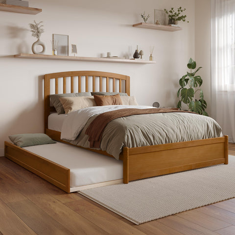 AFI, Lucia Full Platform Bed with Panel Footboard & Twin Trundle, Light Toffee