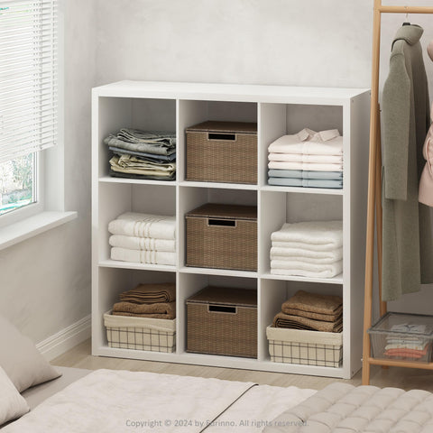 Furinno Cubic Open Back Multipurpose Clothing  and Closet Storage Organizer Shelf 9-Cube White