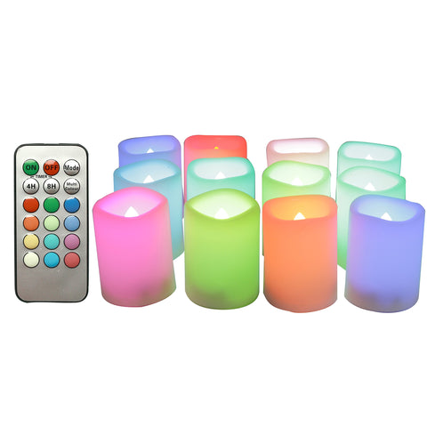 CANDLE CHOICE Color Changing Battery Operated Flameless Votive Candles with Remote Timer Realistic Flickering Fake Electric Multicolor LED Lights for Wedding Christmas Decorations Battery Incl. 12 PCS