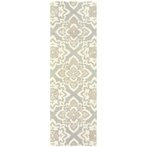 Oriental Weavers Craft Hand-Made Wool Area Rug - 93004-2'6" x 8' - in Grey/Sand - Scandinavian Inspired, Hand-Made Wool Rugs, Entryway, Hallway Runner Rug