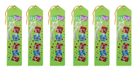Beistle 6-Pack Happy Birthday Award Ribbon, 2-Inch by 8-Inch,Multicolored