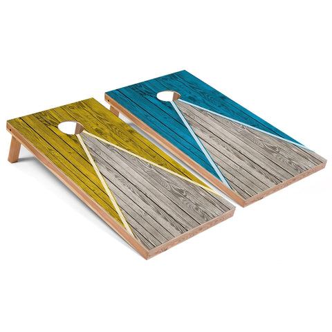 Skip's Garage Yellow and Turquoise Pyramid All-Weather Cornhole Boards - PVC - Include Hole + Edge Lights