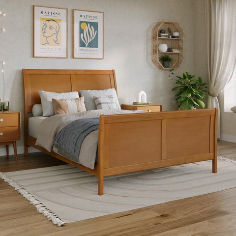 AFI, Portland Full Low Profile Platform Bed with Matching Footboard, Light Toffee