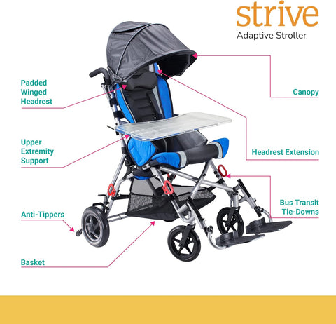Headrest Extension for Strive Adaptive Special Needs Stroller, 18" Blue, Maintains Proper Posture, Extends Back Height and Support for Taller Individuals – Fits 18" Strive Stroller