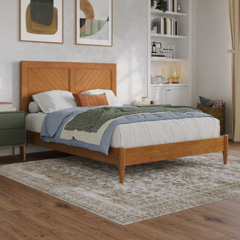 AFI, Berkshire Full Solid Wood Low Profile Platform Bed, Light Toffee