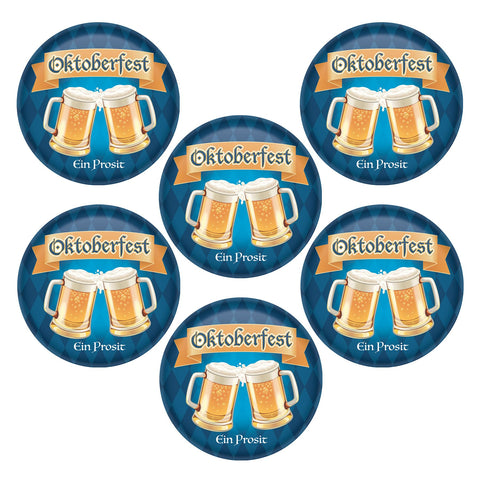 Beistle 6 Piece 2" Metal Oktoberfest Button Pins Bavarian Style German Themed Party Supplies