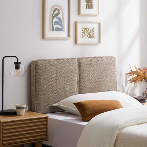 Modway Lindee Twin Size Upholstered Headboard with Slate Boucle Fabric - Pillow Style Headboard for Kid's Room or College Dorm - Fabric Twin Headboard with Adjustable Mounting Positions