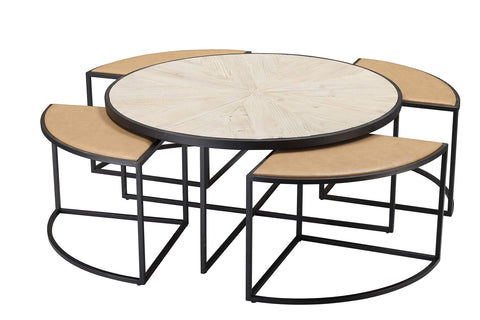 Olivia 5pc Nesting Coffee Table Set with 4 Nesting Stools 
