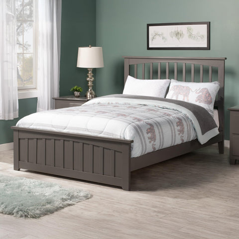 AFI, Mission Full Size Bed with Matching Footboard and Attachable USB Charger, Grey