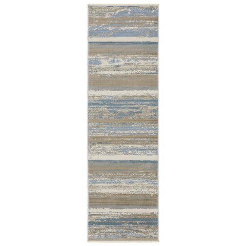 Oriental Weavers Bauer Area Rug - 042L2-2'3" x 7'6" - in Blue/Beige - Modern Style, Recycled PET Fibers, Stain Resistant, Entryway, Hallway Runner Rug